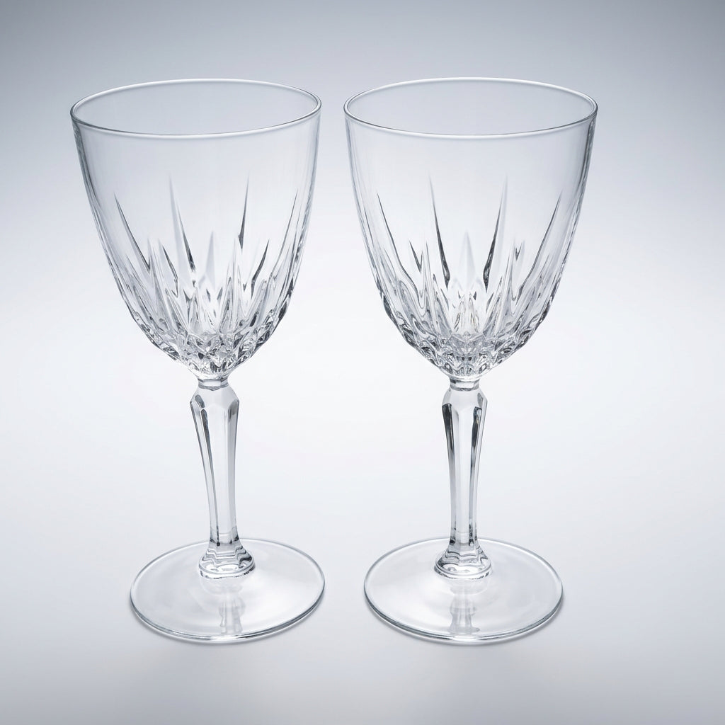 Wine Glasses: Cristal d'Arques-Durand Diamant, Faceted Stem, Set of 2, France, Vintage 1965