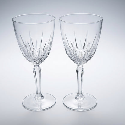 Wine Glasses: Cristal d'Arques-Durand Diamant, Faceted Stem, Set of 2, France, Vintage 1965