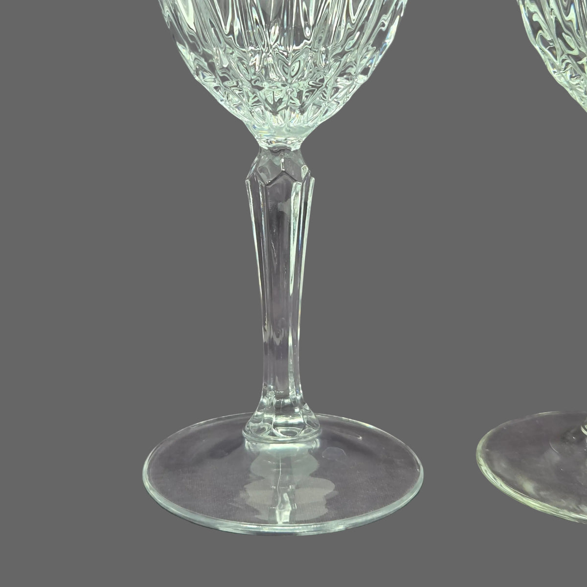 Wine Glasses: Cristal d'Arques-Durand Diamant, Faceted Stem, Set of 2, France, Vintage 1965