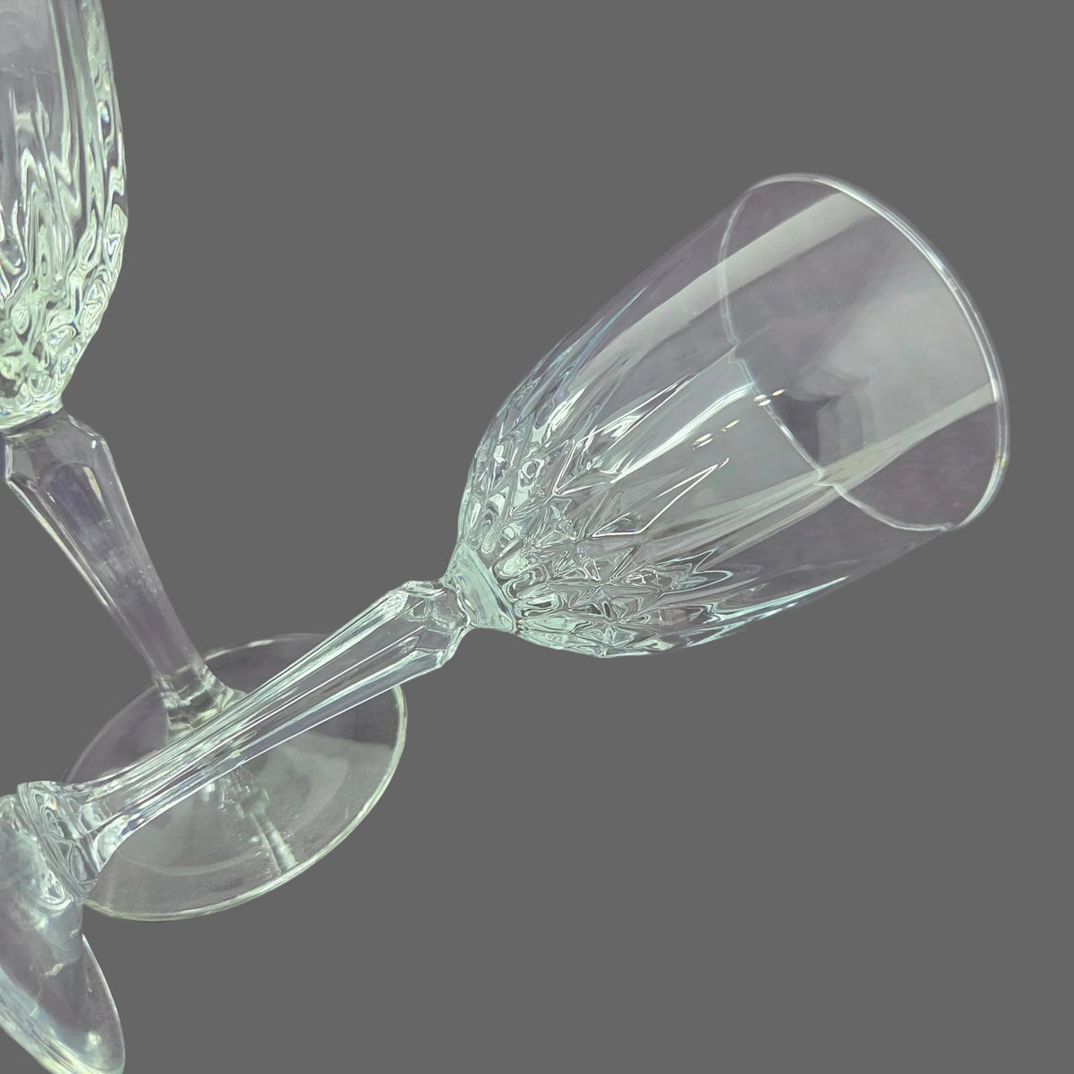Wine Glasses: Cristal d'Arques-Durand Diamant, Faceted Stem, Set of 2, France, Vintage 1965