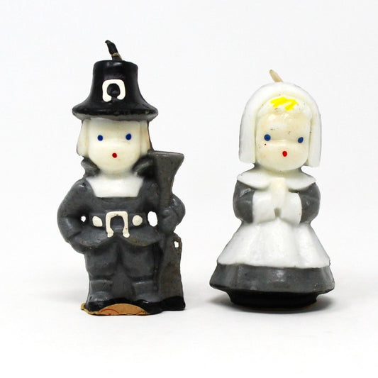 Candle, Gurley Novelty, Figural Pilgrims Thanksgiving Candles, Set of 2, Vintage