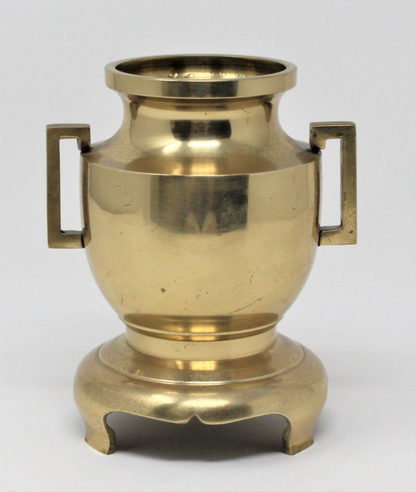 Vase, Brass Urn with Square Handles and Footed, Vintage