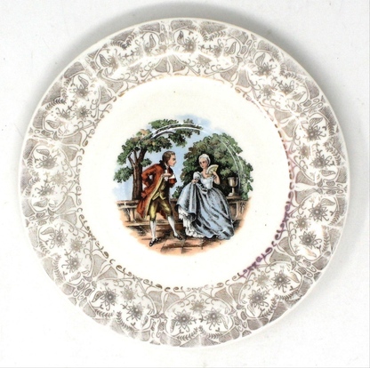 Saucers, Fragonard Courting Couple, Gold Filigree, Vintage USA