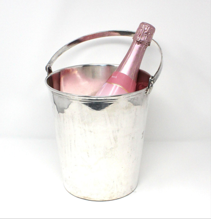 Ice Bucket, Champagne Bucket, Ice Pail, Silverplate, Hinged Handle & Ribbed Banding, Vintage