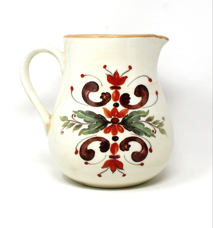 Pitcher, Italian Pottery, Hand Made, Ceramica Cuore, Ramage Scroll Pattern, Servingware, Drinkware