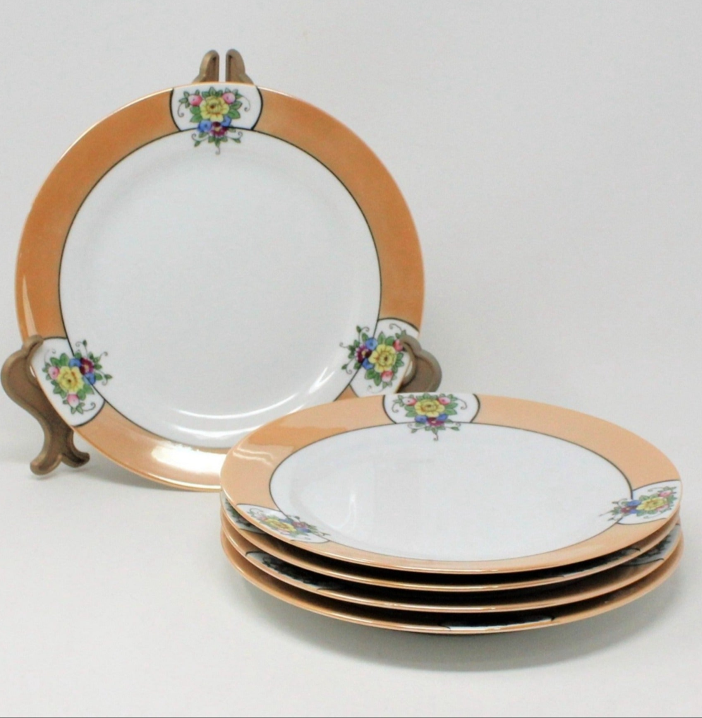 Dessert / Salad Plates, Noritake Morimura, Lusterware Hand Painted, Set of 5, Vintage
