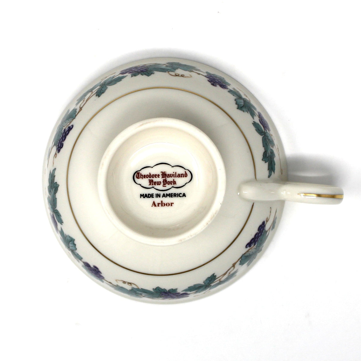 Tea Cups & Saucers: Theodore Haviland, Arbor, Grape Clusters, Set of 4, Vintage 1950