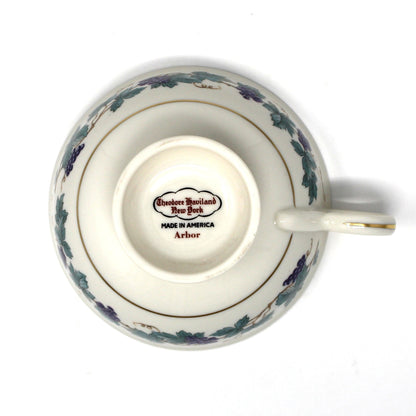Tea Cups & Saucers: Theodore Haviland, Arbor, Grape Clusters, Set of 4, Vintage 1950