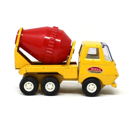 Vintage collectible Tiny Tonka Toy Cement Mixer Truck, Pressed Steel, Yellow / Red, 1970s