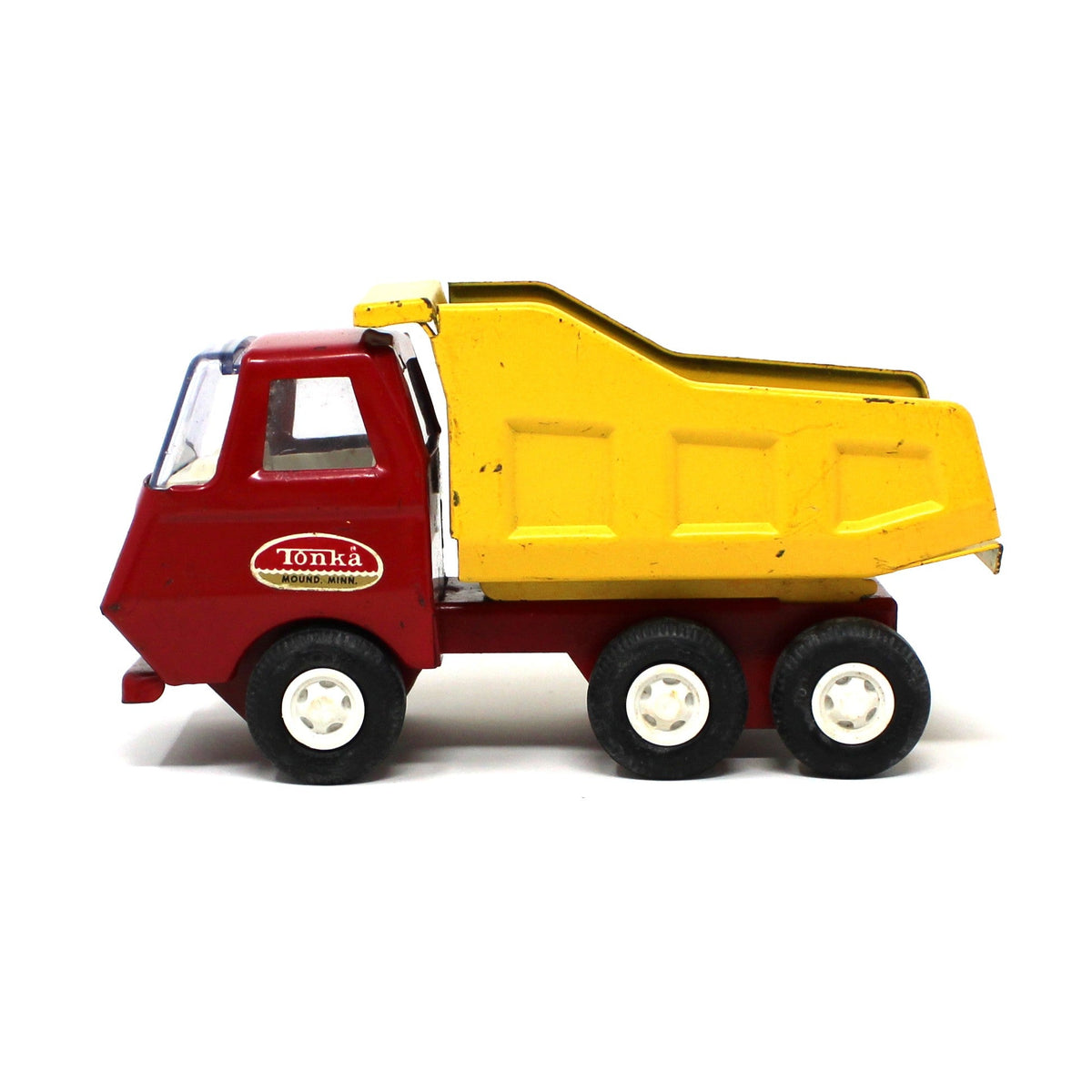 Vintage collectible Tiny Tonka Toy Dump Truck, Pressed Steel, Yellow / Red, 1970s