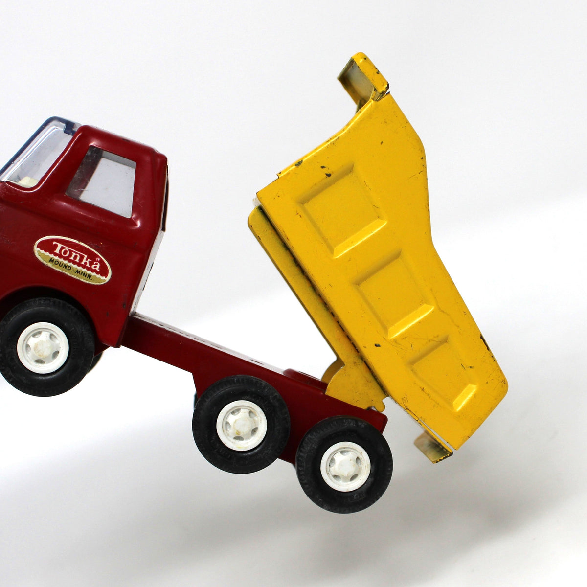 Toy Trucks: Tiny Tonka, Cement Mixer & Dump Truck, Pressed Steel, Yellow / Red, Vintage 1970s