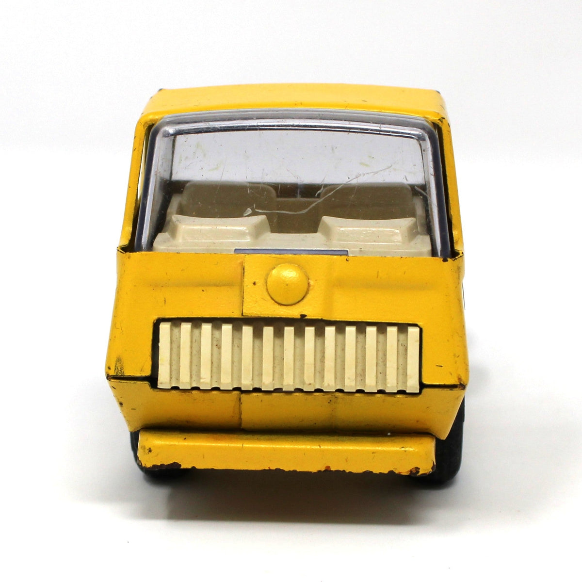 View of front grille, from a vintage Toy  Tonka, Car Carrier / Motor Mover, Yellow Pressed Steel, 1960