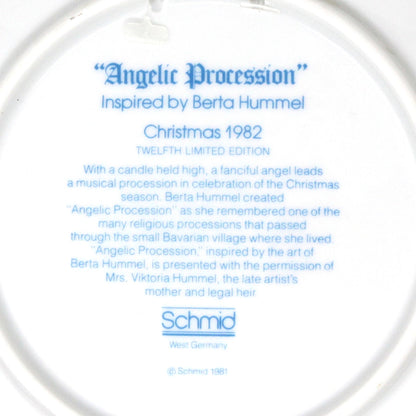 Decorative Plate, Schmid Brothers, Christmas Plate Hummel 1982, Angelic Procession, In Box, Vintage