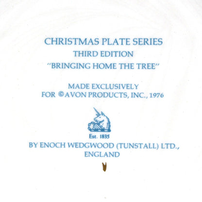 Decorative Plate, Christmas Plate, Bringing Home the Tree 1976, Enoch Wedgwood for Avon, Vintage