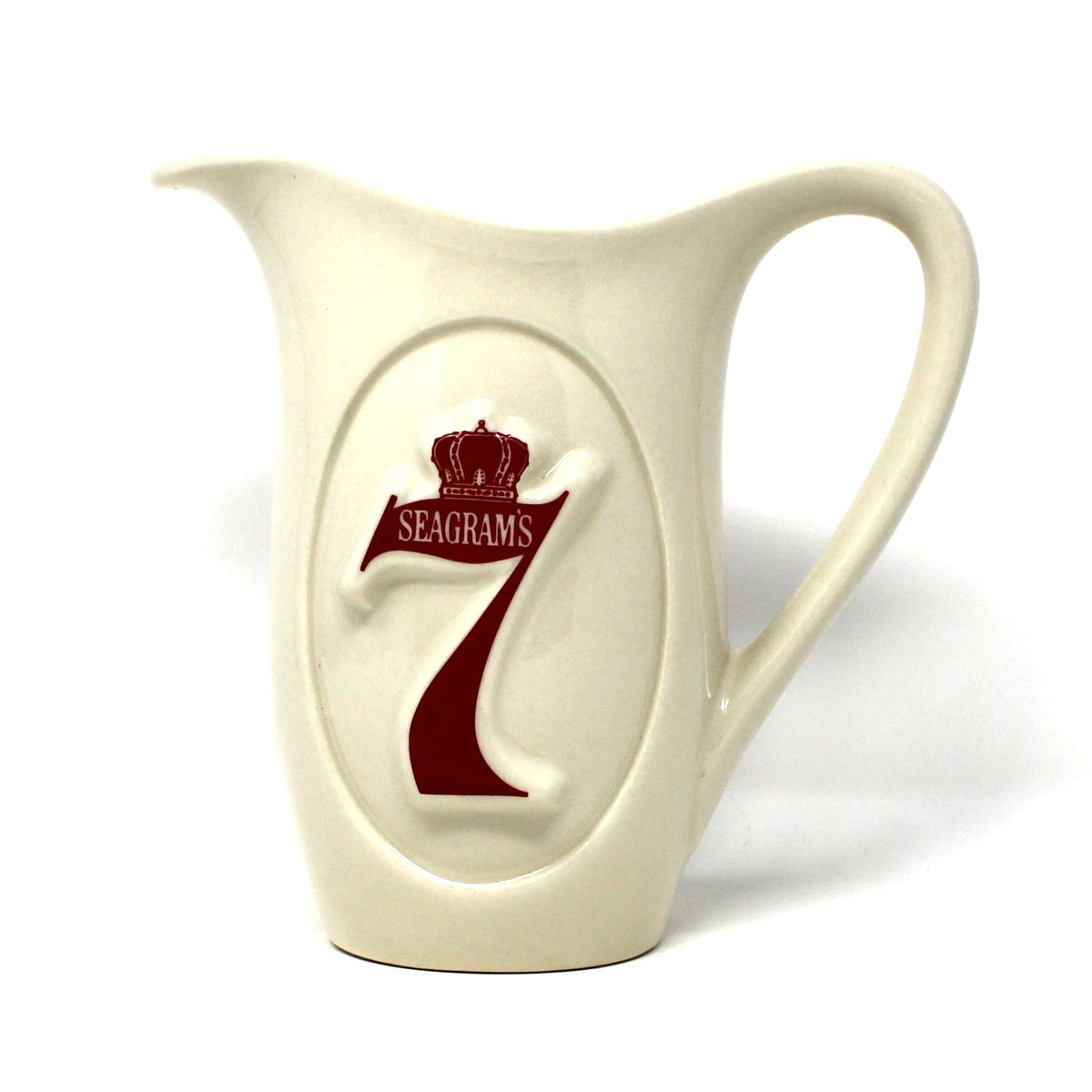 Pitcher: Seagram's 7 Crown, High-Relief 7 Logo Both Sides, McCoy, 24 oz, Vintage 1960s
