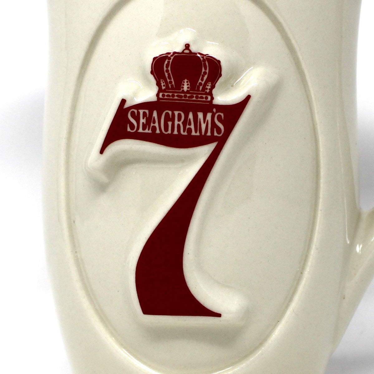 Pitcher: Seagram's 7 Crown, High-Relief 7 Logo Both Sides, McCoy, 24 oz, Vintage 1960s