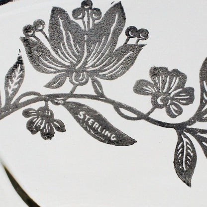 Sandwich Plate / Tidbit Tray, Paden City Glass, Floral Sterling Silver Overlay, Spire Center Handle, Vintage, 1930's