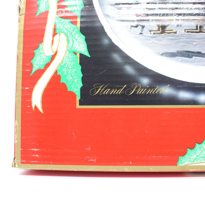 Serving Platter: Winter Traditions, Christmas Sleigh Scene, 14" Hand Painted Glass, Japan, Vintage 1990