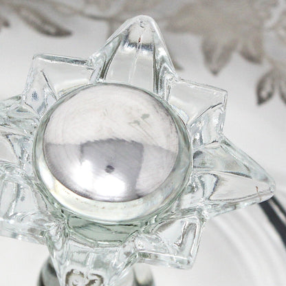 Sandwich Plate / Tidbit Tray, Paden City Glass, Floral Sterling Silver Overlay, Spire Center Handle, Vintage, 1930's