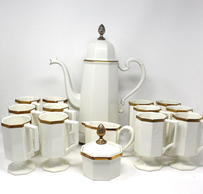 Coffee Service, Ernest Sohn, Octagon Ivory & Gold, MCM, Complete with Coffee Pot, Creamer, Sugar & 12 Mugs, Vintage, Free Shipping