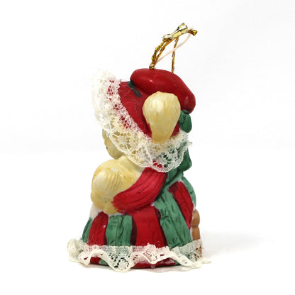 Ornaments, Jasco L'il Chimers Caring Critters, Grandma Bear Feeding Baby, Porcelain Bell, Taiwan, Vintage 1970s