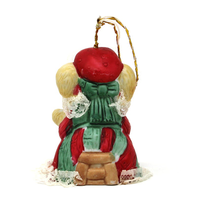 Ornaments, Jasco L'il Chimers Caring Critters, Grandma Bear Feeding Baby, Porcelain Bell, Taiwan, Vintage 1970s