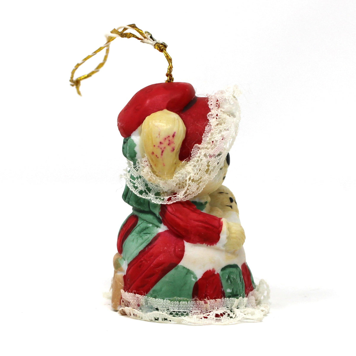 Ornaments, Jasco L'il Chimers Caring Critters, Grandma Bear Feeding Baby, Porcelain Bell, Taiwan, Vintage 1970s
