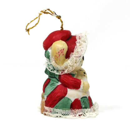 Ornaments, Jasco L'il Chimers Caring Critters, Grandma Bear Feeding Baby, Porcelain Bell, Taiwan, Vintage 1970s