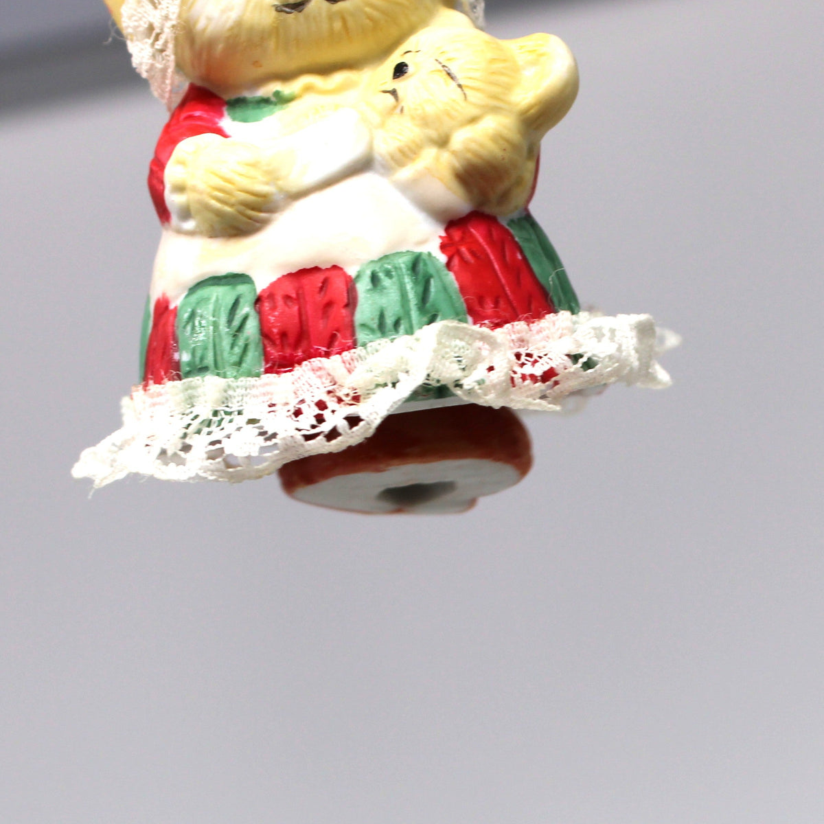 Ornaments, Jasco L'il Chimers Caring Critters, Grandma Bear Feeding Baby, Porcelain Bell, Taiwan, Vintage 1970s