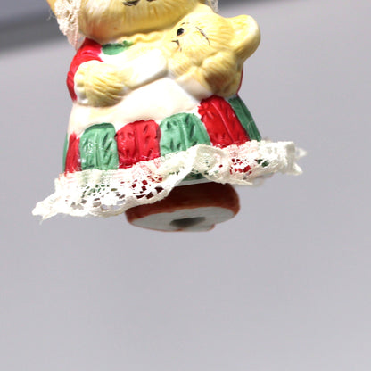 Ornaments, Jasco L'il Chimers Caring Critters, Grandma Bear Feeding Baby, Porcelain Bell, Taiwan, Vintage 1970s