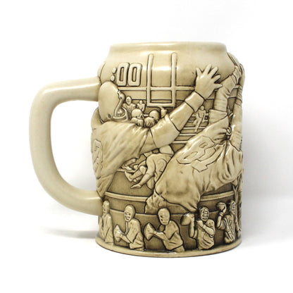 Beer Mug: Super Bowl XXXI Packers vs Patriots, NFL 3D Raised Relief, Thailand, 1997