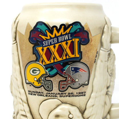 Beer Mug: Super Bowl XXXI Packers vs Patriots, NFL 3D Raised Relief, Thailand, 1997
