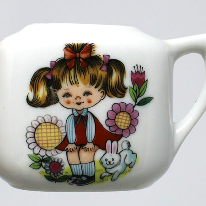Children's Tea Set: Girl in Pigtails Decal, Japan Porcelain Toy, Vintage 1960s, 10 Pcs