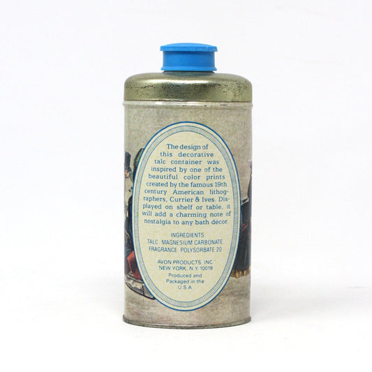 Shaker, Avon, Gentleman Skater Talc For Men, Metal Tin, Currier & Ives, Vintage Collectible, 1970's