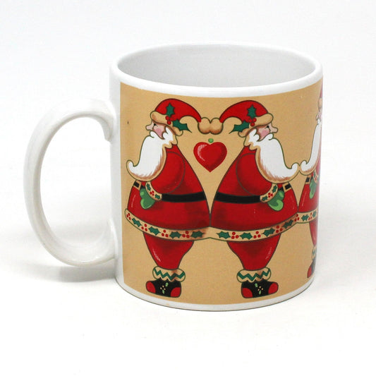 Mug, Russ Berrie, Coffee Mug, Christmas Santas with Hearts #9497, Ceramic, Vintage, 1980's