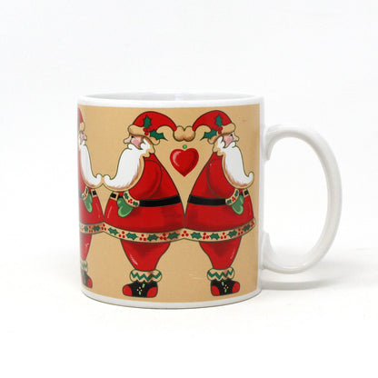 Mug, Russ Berrie, Coffee Mug, Christmas Santas with Hearts #9497, Ceramic, Vintage, 1980's