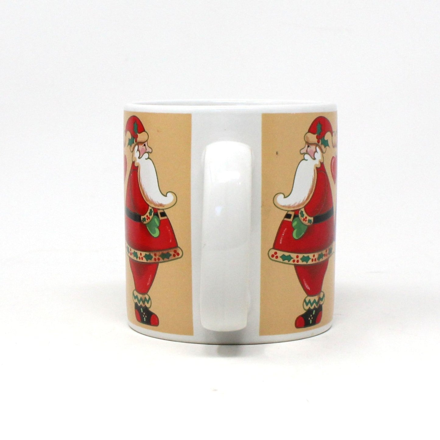 Mug, Russ Berrie, Coffee Mug, Christmas Santas with Hearts #9497, Ceramic, Vintage, 1980's
