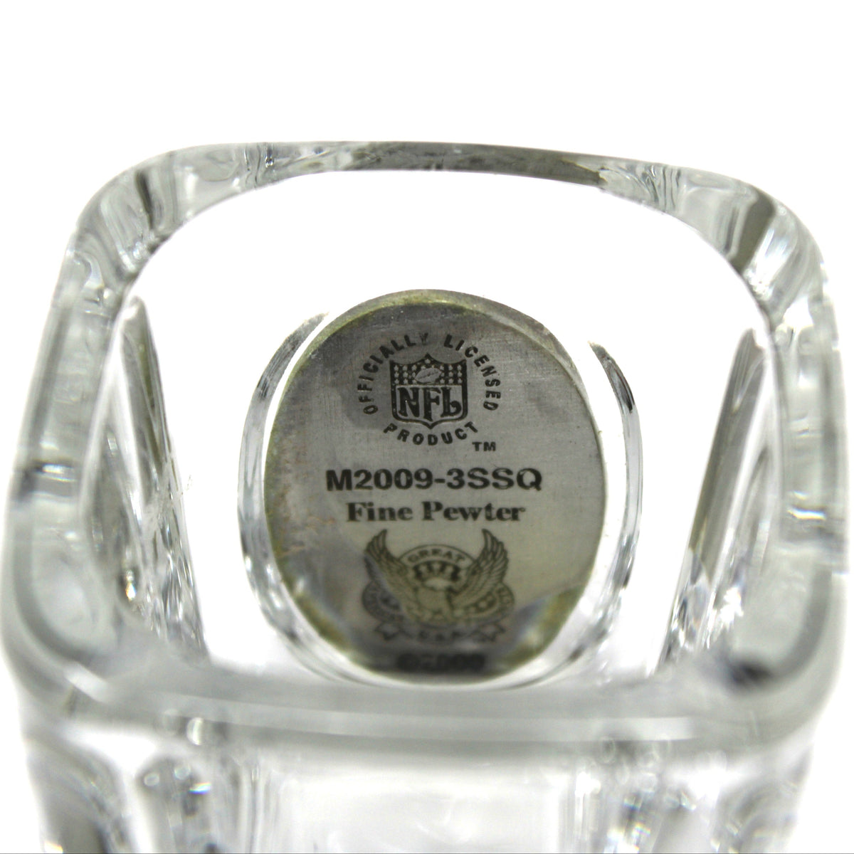 Shot Glass: Miami Dolphins, Football Dolphin Helmet Logo, Oval Pewter Emblem, Square, 2000