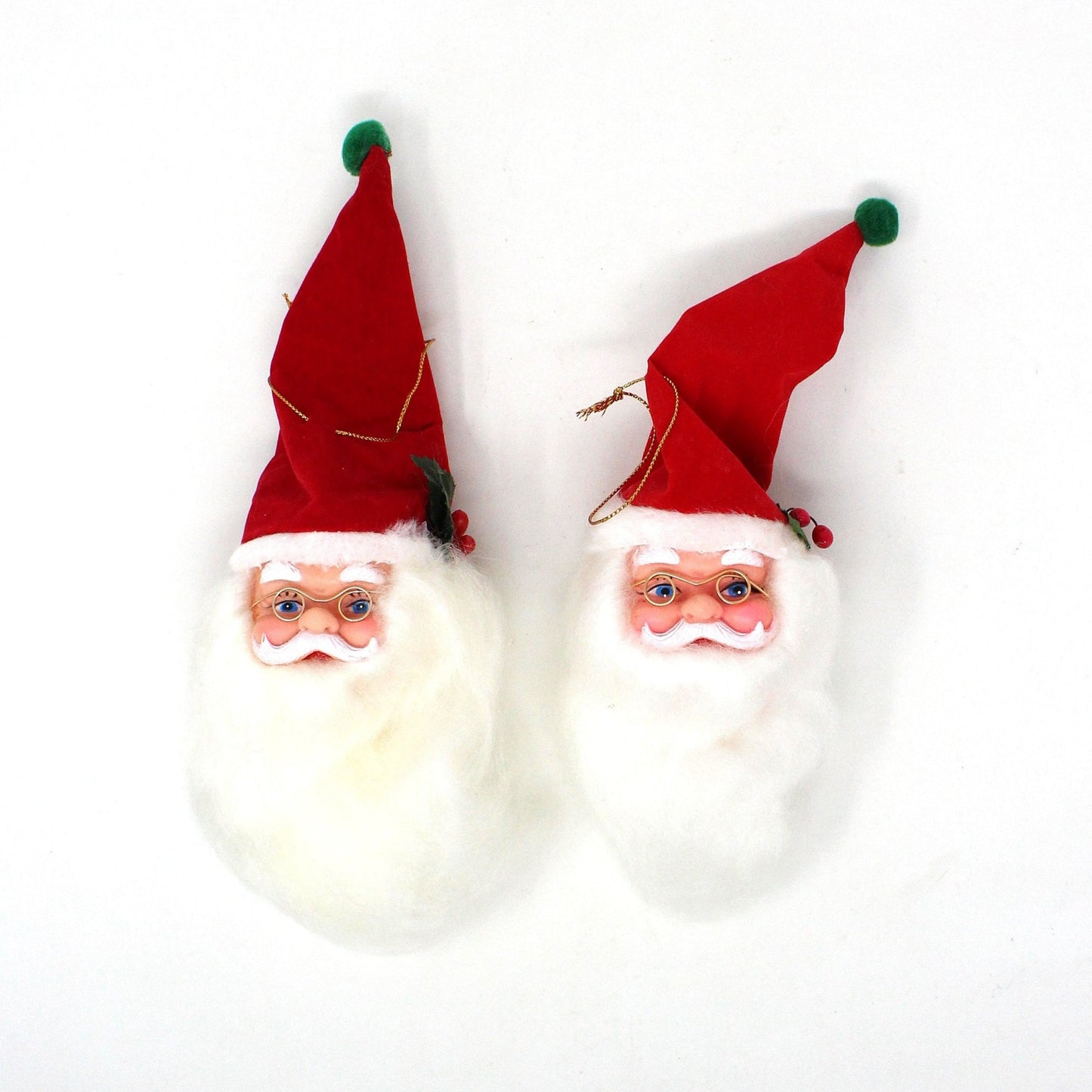 Ornaments, Santa Head with Long Cotton Beard and Glasses, Christmas Kitsch, Vintage