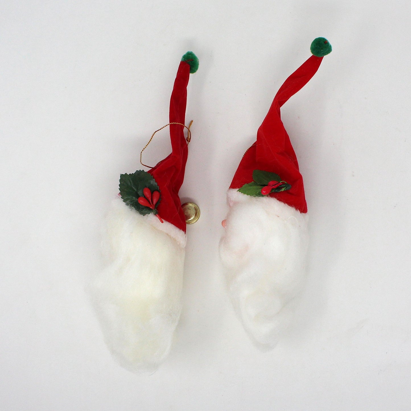 Ornaments, Santa Head with Long Cotton Beard and Glasses, Christmas Kitsch, Vintage