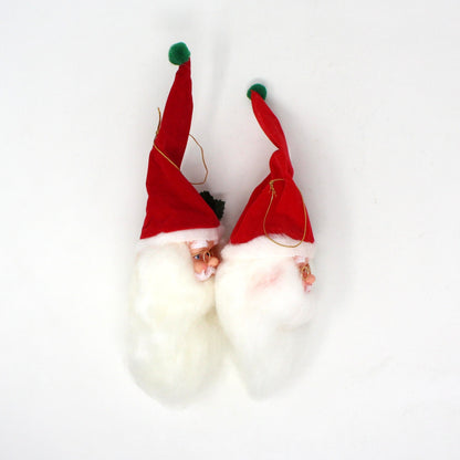 Ornaments, Santa Head with Long Cotton Beard and Glasses, Christmas Kitsch, Vintage