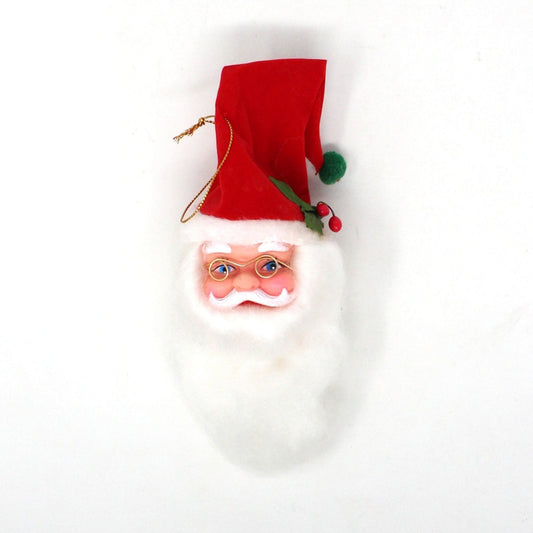 Ornaments, Santa Head with Long Cotton Beard and Glasses, Christmas Kitsch, Vintage