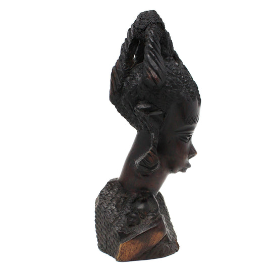 Sculpture, African Malawi Woman with Baby, Carved Bust, Solid Mahogany / Ebony, Vintage, 1950's