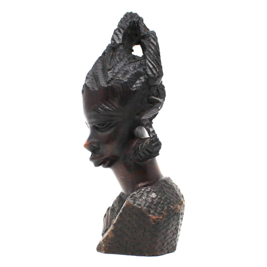 Sculpture, Malawi, Mother and Child Bust, Hand Carved Hardwood, Cornrow Braids, Vintage Africa 1950s