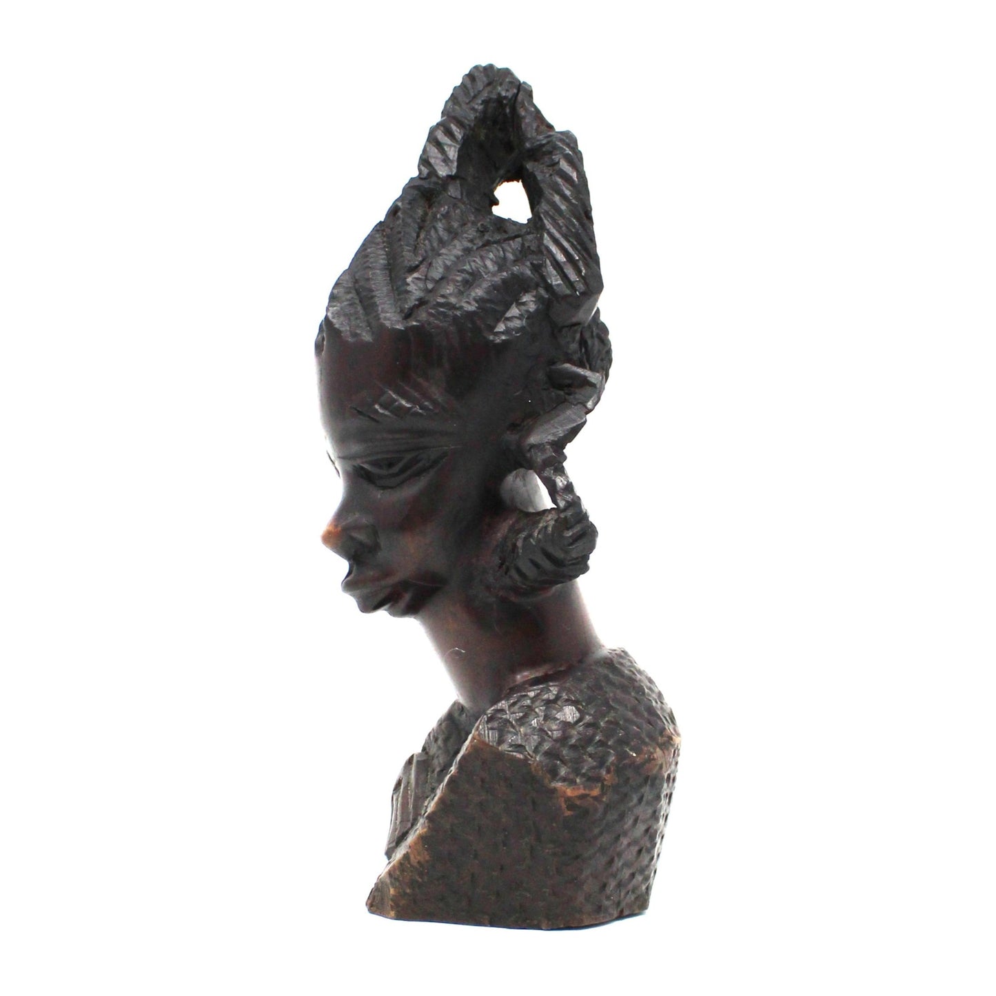 Sculpture, African Malawi Woman with Baby, Carved Bust, Solid Mahogany / Ebony, Vintage, 1950's