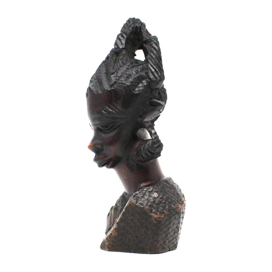 Sculpture, African Malawi Woman with Baby, Carved Bust, Solid Mahogany / Ebony, Vintage, 1950's