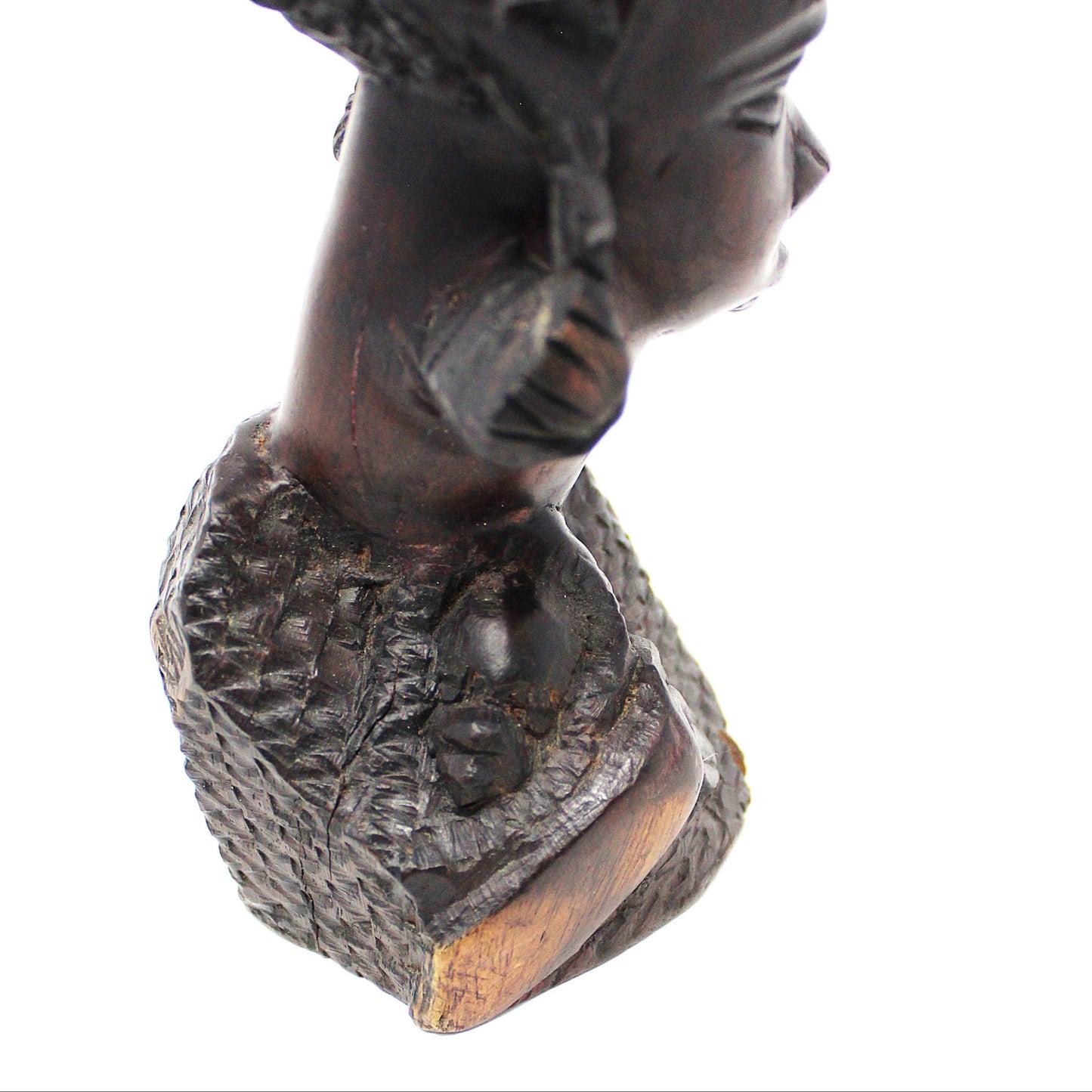 Sculpture, African Malawi Woman with Baby, Carved Bust, Solid Mahogany / Ebony, Vintage, 1950's