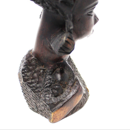 Sculpture, African Malawi Woman with Baby, Carved Bust, Solid Mahogany / Ebony, Vintage, 1950's