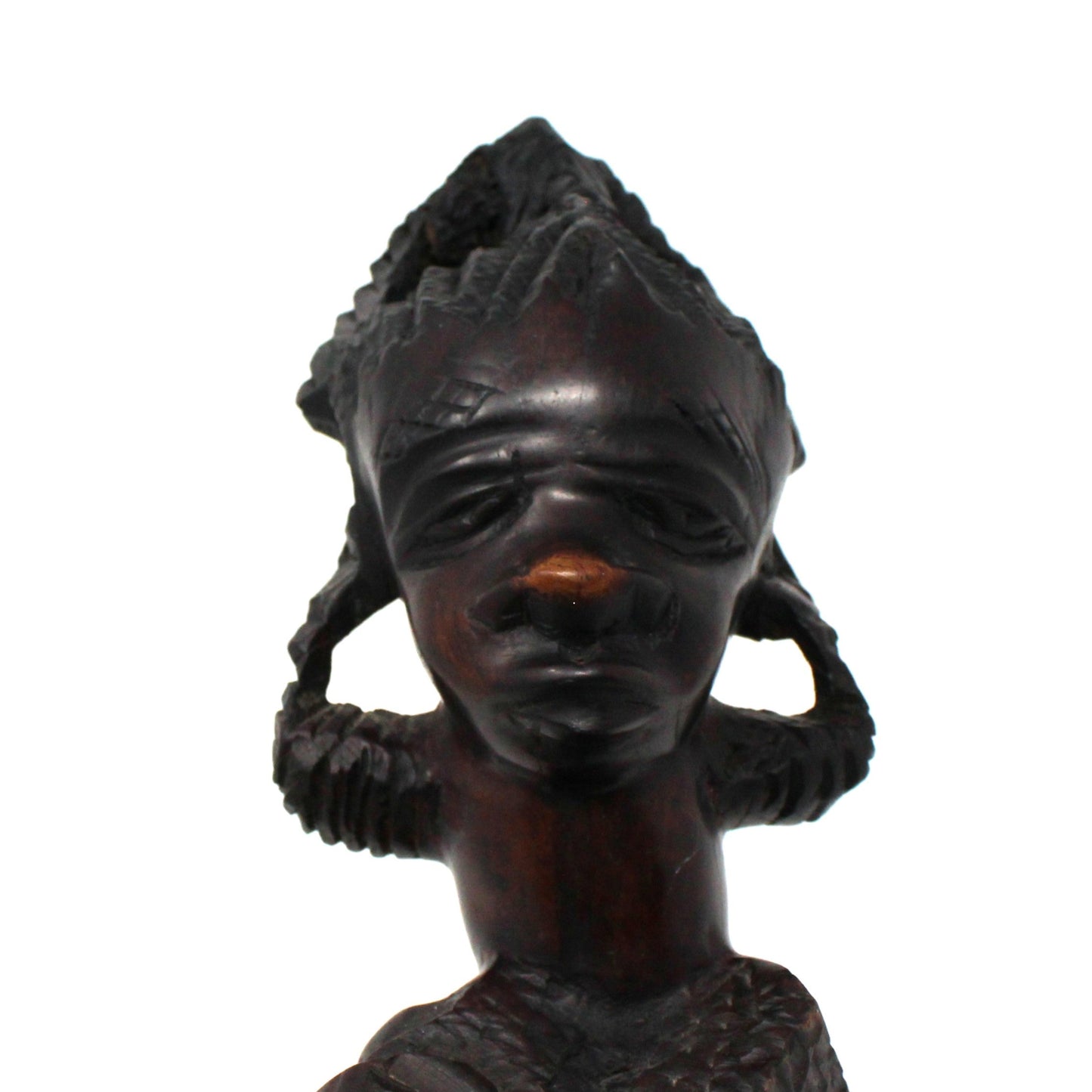 Sculpture, African Malawi Woman with Baby, Carved Bust, Solid Mahogany / Ebony, Vintage, 1950's