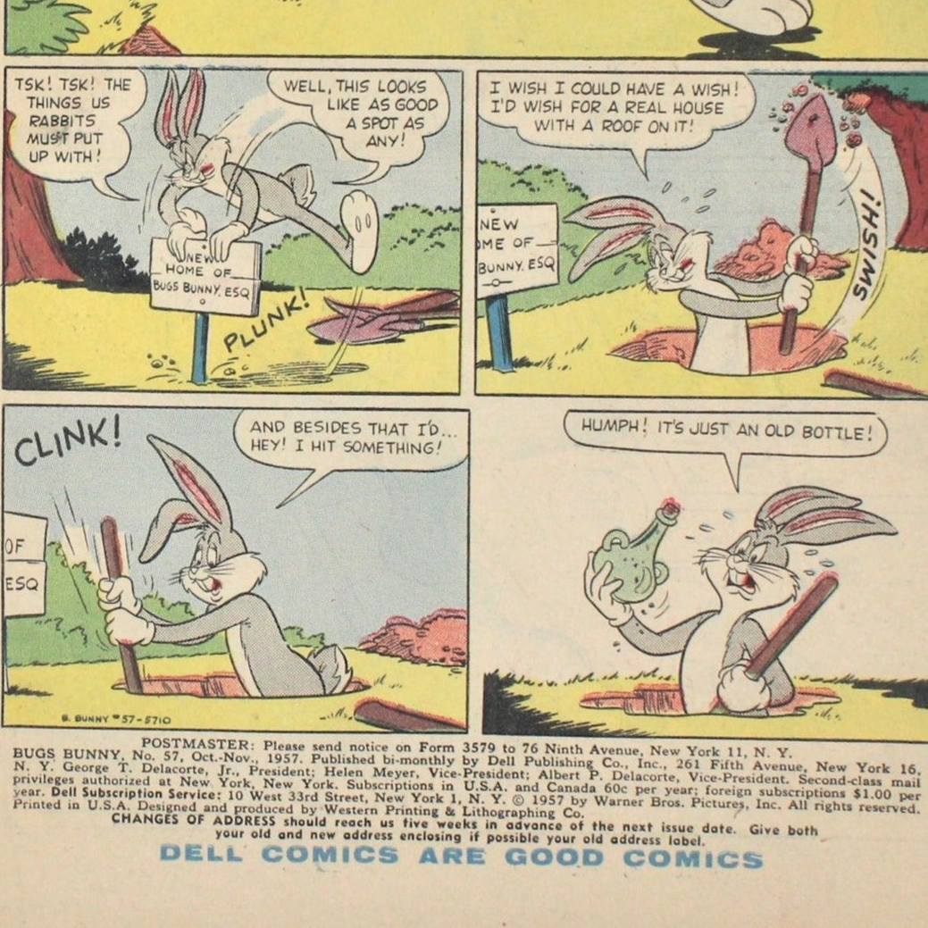 Comic Book, Bugs Bunny #57, The Genie with the Light Gray Hare, Dell Publishing, Vintage 1957